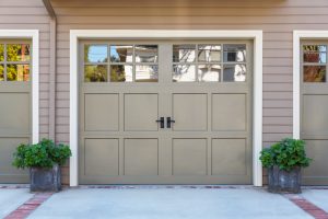 garage door, close up with plants